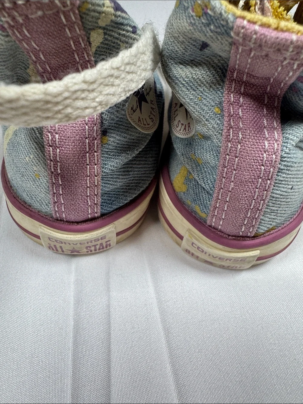 Converse Kids Denim High-Top Sneakers Pink, Purple & Yellow Accents All Star 6